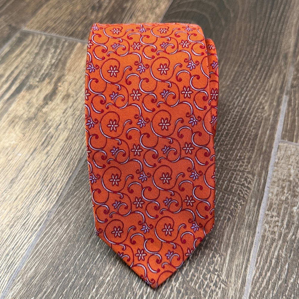 Robert Talbott Men’s Nordstrom Best of Class Orange/Blue Floral 100% Silk Tie